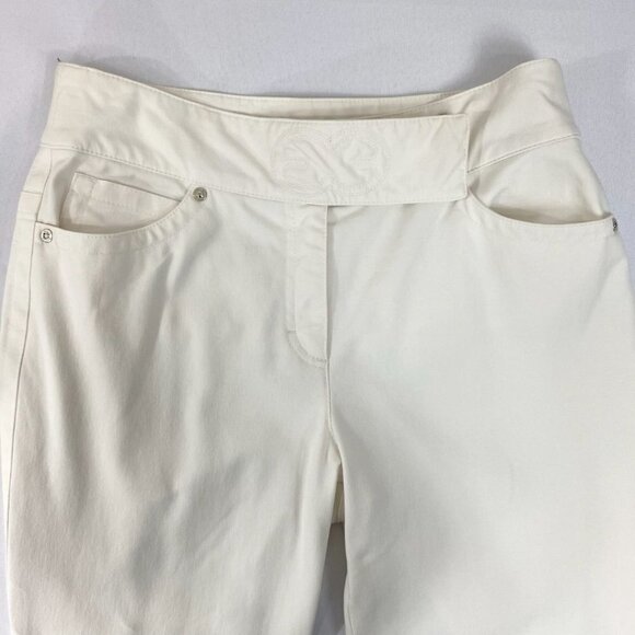 ESCADA IVORY WHITE HIGH RISE STRAIGHT LEG LOGO FRONT STITCH PANEL CLOSURE PANTS - Picture 4 of 9